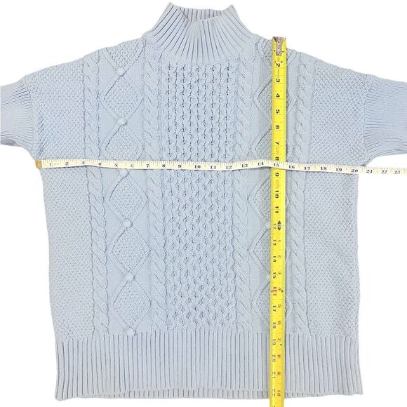 J Crew Swingy Cable Knit Sweater Blue Cotton Mock Neck Oversized Womens XS - Picture 4 of 8